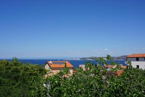 a town on a hill with the ocean in the background at Apartment Marko in Crveni Vrh