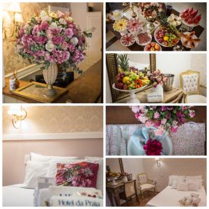 een collage van foto's met bloemen en een kamer bij Hotel da Praia in Vila Velha