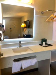 a bathroom with a sink and a mirror at Somatel Nashville Airport in Nashville