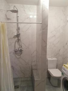 y baño con ducha y aseo. en VIP apartment in the centre, en Uzhhorod