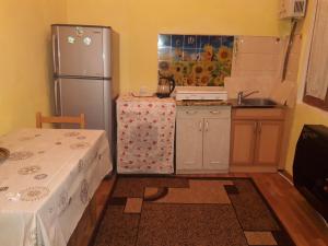 una pequeña cocina con nevera y fregadero en Edlen, en Tiflis