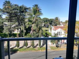 Linda Vista en Adrogue في José Mármol: منظر من نافذة منزل به أشجار نخيل