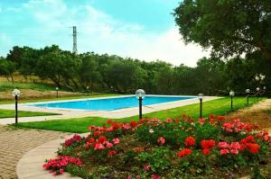 una piscina con flores en un parque en Monte Pirastru, en Nughedu San Nicolò