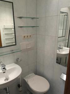 a white bathroom with a toilet and a sink at Apartment Rauch in Zell am Ziller