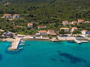 an aerial view of a small harbor with boats in the water at Apartment Kneže in Račišće