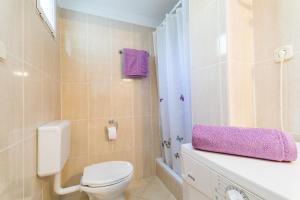 a bathroom with a toilet and a purple towel at Apartment Kneže in Račišće