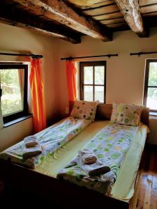 - une chambre avec 2 lits et 2 fenêtres dans l'établissement Villa Girgina, à Bukovets