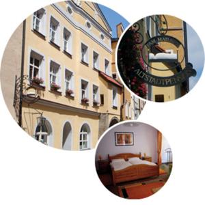 un collage de fotos de un hotel y un dormitorio en Altstadtpension, en Burghausen