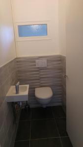 La salle de bains est pourvue de toilettes et d'un lavabo. dans l'établissement Escale du Château de Promery 1391, à Annecy