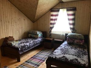 a room with two beds and a window at Rukavichka in Pilipets