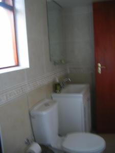 bagno con servizi igienici bianchi e specchio di Malleson Garden Cottage a Città del Capo