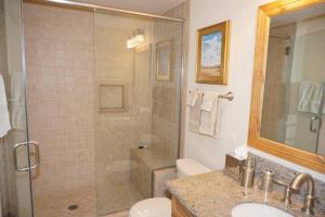 a bathroom with a shower and a toilet and a sink at 520 Cooper Ave E #305 (203040-6863) Condo in Aspen