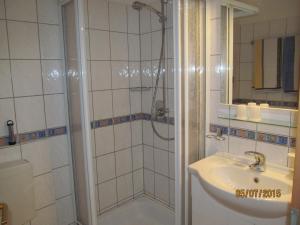a bathroom with a shower and a sink at FeWo Ingrid Trossen in Ürzig
