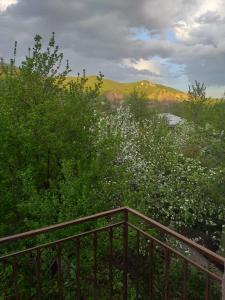 uma varanda com vista para um campo de flores em Mthnadzor em Goris