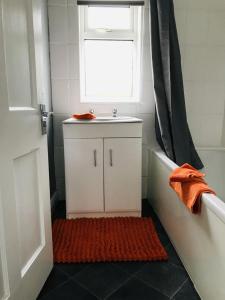 uma casa de banho com um lavatório e uma janela em The Avenues em Chelmsford