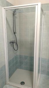 a shower with a glass door in a bathroom at Mariel Holiday Home in Levico Terme