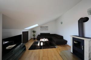 a living room with a couch and a fireplace at Luxury Villa Nada with Pool in Petrcane