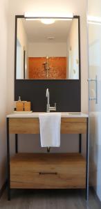 a bathroom with a sink and a mirror at Chalets Franciska Major, Pro Village in Sopronkövesd