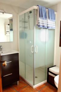 uma cabina de duche em vidro na casa de banho com um lavatório em Casa Rural - Al Alba em Lanzahita