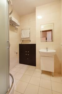 a bathroom with a sink and a mirror at Apart-Lux in Bytom