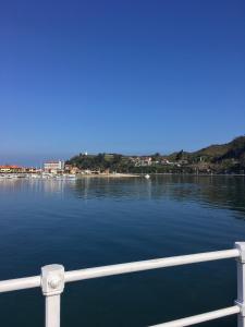 a view of a body of water with a white railing at Camangu-Estudio in Ribadesella