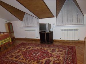 - un salon avec une télévision et un tapis dans l'établissement Квартира-студия в стиле Шале, à Trouskavets