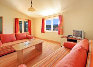 a living room with a couch and a tv at Apartments Đuričić in Lovište