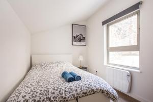 a bedroom with a bed with blue pillows on it at 3 Chambres au cœur du vieux Lille in Lille