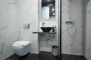 a bathroom with a toilet and a sink at Hotel Akureyri Dynheimar in Akureyri