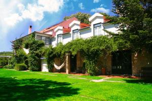 a house with a green lawn in front of it at Casa da Figueira Grande in Covilhã