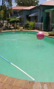 una bola púrpura está en el agua en una piscina en Silver Rest Guesthouse, en Mahikeng