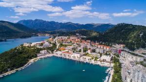 een luchtzicht op een stad naast een waterlichaam bij Palma Luxury Apartment in Ploče