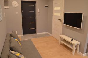 Televízia a/alebo spoločenská miestnosť v ubytovaní Apartament SZTOKHOLM