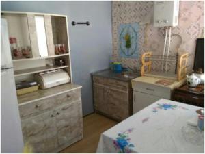 eine Küche mit einer Spüle und einer Arbeitsplatte in der Unterkunft Ilham Mustafa Houses in Şəki