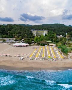 a beach with a bunch of umbrellas and chairs at Miarosa İncekum Beach in Avsallar
