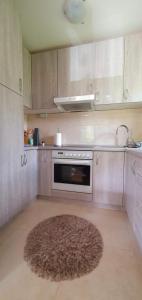 a kitchen with a sink and a microwave at Apartment Alpska Astra in Kranjska Gora