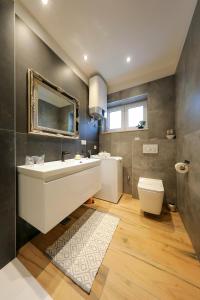 a bathroom with a large sink and a toilet at Aldo Apartments Center in Zadar