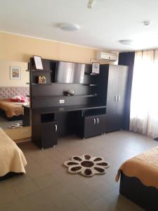 Zimmer mit einem Bett und einem Schreibtisch in einem Zimmer in der Unterkunft Casa Misu in 2 Mai