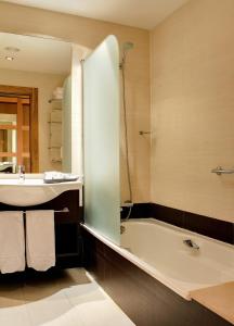 La salle de bains est pourvue d'une baignoire et d'un lavabo. dans l'établissement Oca Palacio De La Llorea Hotel & Spa, à Deva