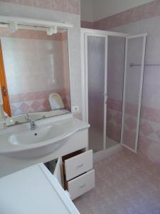 y baño con lavabo y ducha. en Villa Fidia, en Lignano Sabbiadoro