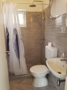ein Bad mit einem WC und einem Waschbecken in der Unterkunft Studio Ela in Baška Voda