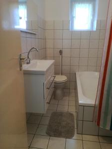 a bathroom with a sink and a toilet at Bochmann Cottage in Zalaszántó +33 photos
