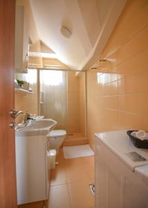 a bathroom with a toilet and a sink and a shower at Sea Point II Apart hotel Tivat in Tivat