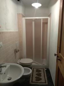 a bathroom with a shower and a toilet and a sink at Meiro di Choco in Pradleve