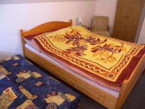 BalatonszentgyörgyにあるApartment Balatonszentgyorgy 3のベッドルーム1室(毛布付きのベッド1台付)