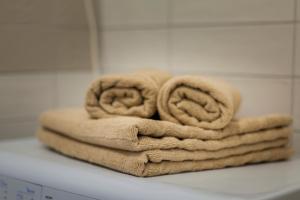 a pile of towels sitting on a counter in a bathroom at Apartment Hasanec by El-Pi Tours in Njivice +31 photos