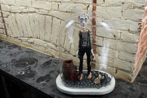 a figurine of a skeleton standing on a table at B&B DRUUM in Brussels