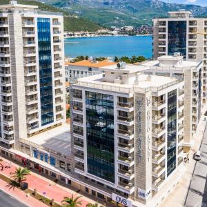 an aerial view of buildings in a city at Gufo Apart in Budva