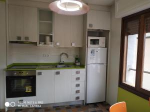 La cuisine est équipée d'un réfrigérateur blanc et d'un évier. dans l'établissement CASA ARGIA, à Enciso