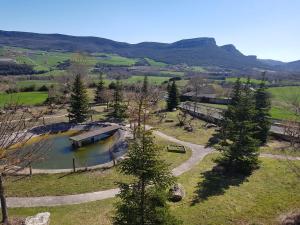 an aerial view of a park with a pond at Apartamento Sarzaleta in Galdeano